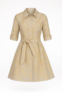 Teri Jon Formal Metallic Jacquard Shirt Dress, Rhinestone Collar, Altered to 14P